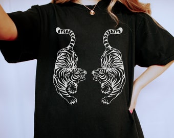 Colori Comfort Maglietta Tiger Maglietta Grafica Tiger Vestiti Indie Maglietta Vintage Tiger Vestiti Estetici Maglietta Celeste Alternativa Oversized