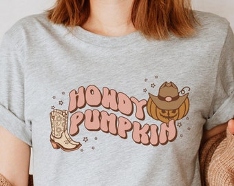Retro Herbst Shirt, Howdy Kürbis Western Shirt, Vintage Geist Halloween T-Shirt, Retro Herbst TShirt, Herbst Shirt, lustiges Halloween Kürbis T-Shirt