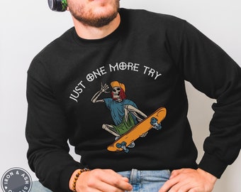 Funny Skateboarder Skeleton Sweatshirt, Skater Shirts Men, Retro Skateboarding Shirt, Skeleton Skateboard, Gifts For Him Boyfriend Christmas