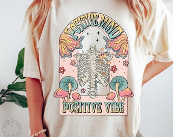 Positive Vibes Comfort Color Shirt Motivational TShirt Good Vibes Only Tee Hippie Clothes Indie Aesthetic Happy Mind Cute Retro Happy Shirt