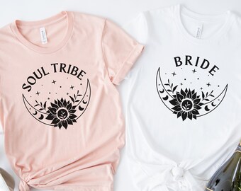 Celestial Bachelorette-tröja, Celestial brud-t-shirt, Boho Bride Soul Tribe-t-shirt, Mystisk Bachelorette-tröja, Bröllopsgrupp-tröjor, Måne