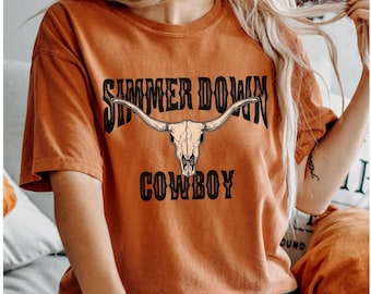 Simmer Down Cowboy Komfort Farbe Shirt Bull Skull Western Grafik T-Shirt Rodeo TShirt Nashville Girls Reise Countrymusik Shirt Howdy TShirt Tee
