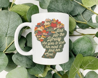 Cottagecore Book Mug Book Lover Cup Librarian Gift Bookish Tea Cup Gift for Bookworm Books and Coffee Mug Bibliophile Gifts Reader Merch