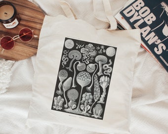 Mushroom Tote Bag Ernst Haeckel Print Cotton Canvas Tote Bag Cottagecore Tote Dark Academia Botanical Tote Bag Botanical Prints Artsy Tote