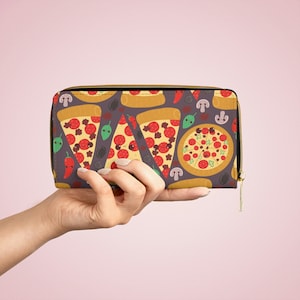 Kawaii Wallet Pizza Zippered Wallet para mulheres Zip Around Wallet Kawaii Print Clutch Credit Card Wallet Carteira vegana Faux Pizza Lover Gift
