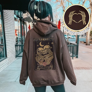 Felpa con cappuccio The Lovers Tarot, Felpe con cappuccio Emo, Felpa con cappuccio Tarot Card, Skelton Tarot, Regali da strega, Dark Academia Emo, Felpa con cappuccio Mystic, Abbigliamento da strega