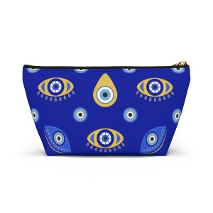 Trousse de maquillage mauvais œil, cadeau grec mauvais œil, trousse à cosmétiques mystique avec fermeture à glissière, pochette bleu mauvais œil, trousse de toilette cadeau grec image 10