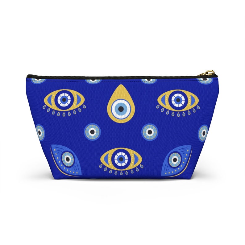 Trousse de maquillage mauvais œil, cadeau grec mauvais œil, trousse à cosmétiques mystique avec fermeture à glissière, pochette bleu mauvais œil, trousse de toilette cadeau grec image 10