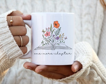 One More Chapter Mug, Book With Flowers Mug, Book Lover Mug, Librarian Gift, Bookish Mug, Books and Coffee Mug, Bookworm Mug, Bookish Gift
