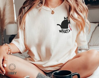 Killer Cat shirt grappig stabby zwarte kat T-shirt Halloween kat shirt cadeau voor kattenliefhebber grappige moorddadige kat T-shirt welke kat mes