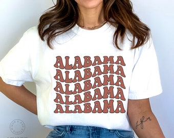 Retro Alabama-skjorta Komfortfärger T-shirt Alabama Vintage-skjorta Preppy Alabama T-shirt Trendig rund halsringning Sorority Presentidéer State Pride-skjorta