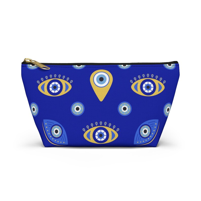 Trousse de maquillage mauvais œil, cadeau grec mauvais œil, trousse à cosmétiques mystique avec fermeture à glissière, pochette bleu mauvais œil, trousse de toilette cadeau grec image 9