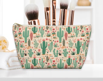 Bolsa de maquillaje con forma de cactus, bolsa para accesorios, bolsa con cierre en forma de T, bolsa con cierre plana, bolsa de artículos de tocador con cierre, bolsa para cosméticos con cierre