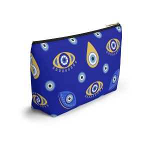 Trousse de maquillage mauvais œil, cadeau grec mauvais œil, trousse à cosmétiques mystique avec fermeture à glissière, pochette bleu mauvais œil, trousse de toilette cadeau grec image 6