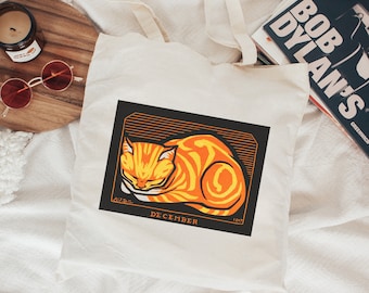 Cat Tote Bag Julie de Gragg Cotton Canvas Tote Bag Vintage Tote Bag Orange Cat Gifts Vintage Cat Print Shoulder Bag Artsy Aesthetic book Bag