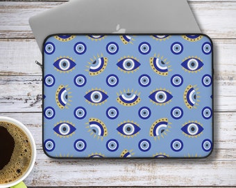 Evil Eye Laptop Sleeve Greek Gift Blue Evil Eye Mystical Zippered Laptop Case Blue Evil Eye Pouch Macbook Sleeve 12 13 15 Dell Soft Sleeve
