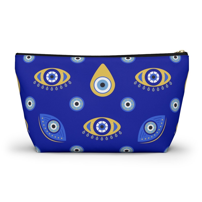 Trousse de maquillage mauvais œil, cadeau grec mauvais œil, trousse à cosmétiques mystique avec fermeture à glissière, pochette bleu mauvais œil, trousse de toilette cadeau grec image 4