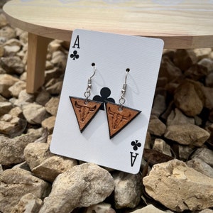 BULL SKULL Triange Authentic Leather Dangle Earrings || Handmade Lightweight Cowgirl Western Gift Alloy Metal