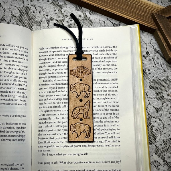 Tooled Leather Bookmark || Handmade Premium Leather Aztec Bison Wolves Explore  Hiking Bible Page Saver Cute Gift Western Deer Hunting Rifle