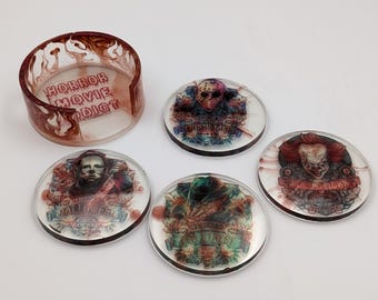 Horror Movie Addicts Coaster set. Freddy, Michael, Jason, Pennywise