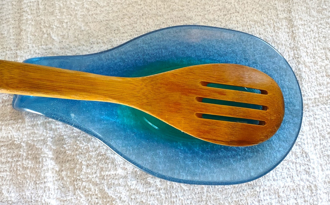 Blue, Green Spoon Rest. Extralarge. Rustic Housewares. Made With Food Grade Resin. Indoor or