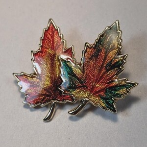 Gold Tone Multi Colored Enamel Maple Leaf Lapel Pin Brooch
