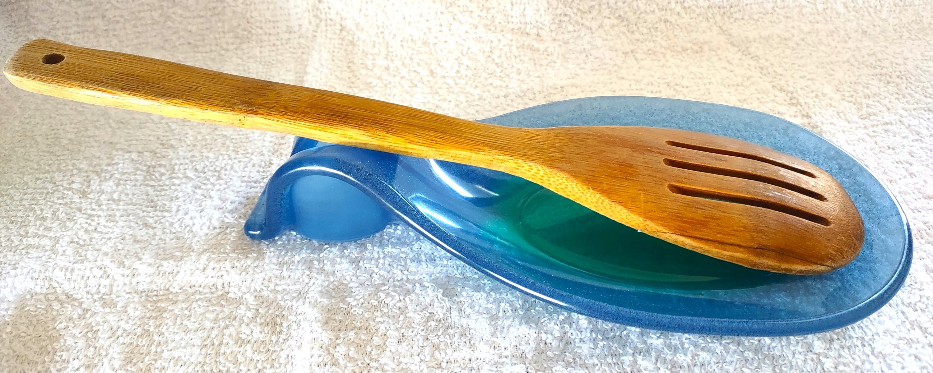 Blue, Green Spoon Rest. Extralarge. Rustic Housewares. Made With Food Grade Resin. Indoor or