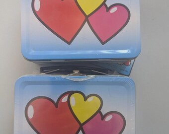Set of 2 Valentine's Day Totes tin lunch boxes with Cards (40) & stickers (100) NEW