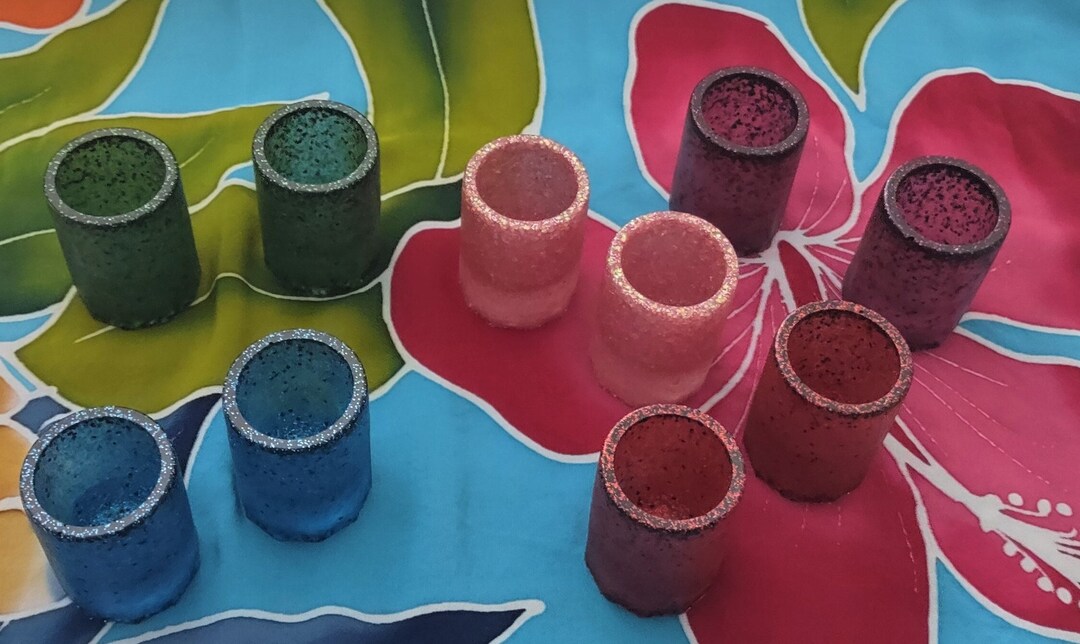 Glitter Shot Glasses. Sets of 2. Personalize Them. Each Hold 1/2 Ounce