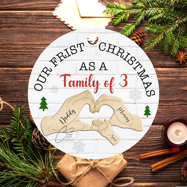 New Family Ornament design, Family of 3, christmas ornament, blended, first Christmas ornament PNG