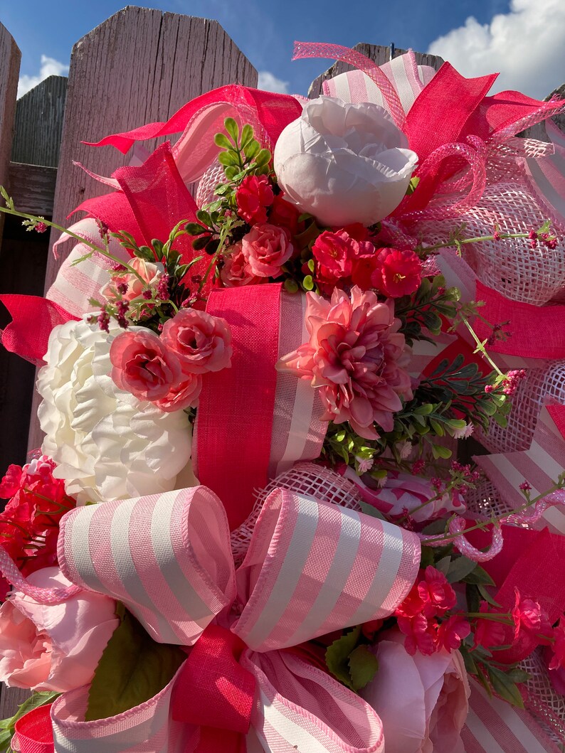 Pink Flowers Breast Cancer Awareness Wreath Etsy