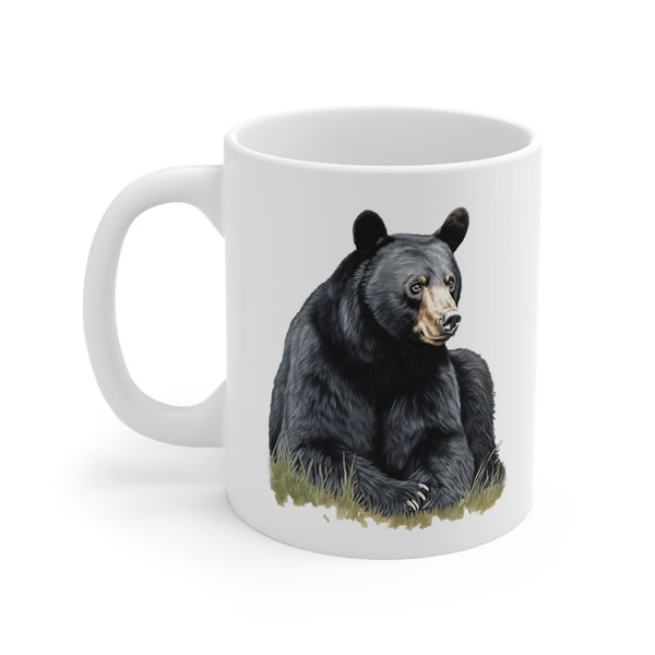 Black Bear In The Wild Ceramic 11oz Coffee Mug, Great Gift For Bear Lovers And Wildlife Enthusiasts