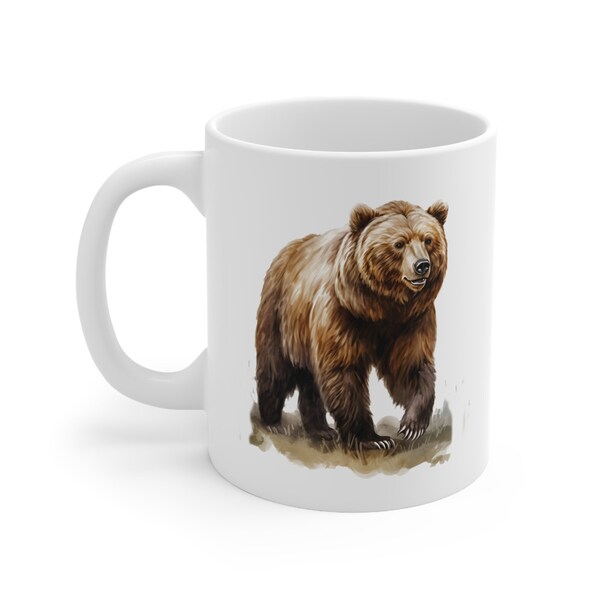 Brown Bear, Grizzly, Wildlife Graphic 11oz Ceramic Coffee Mug, Great Gift For Wildlife Lovers And Enthusiasts