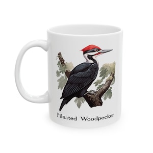 Pileated Woodpecker Ceramic Mug, Bird Watcher 11oz Coffee Cup, Bird Lover Gift, Wild Birds Beverage Mug, Bird Watching Enthusiast Present