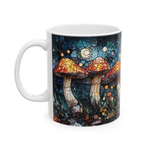 Psychedelic Mushroom Patch Ceramic Mug, Stained Glass Design Coffee Cup, Trippy Tea Mug, Colorful Fungi Drinkware, Boho Kitchen Decor