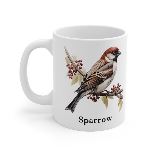 Sparrow On Branch, Wildlife, Wild Bird Graphic 11oz Ceramic Coffee  Mug, Great Gift For Birdwatchers And Wildlife Enthusiasts