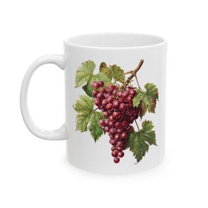Succulent Red Grapes Design Coffee Mug, Kitchen Decor, Tea Cup, Drinkware, Gift for Wine Lovers & Gardeners