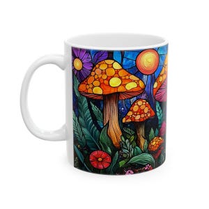 Surreal Colorful Magical Mushrooms Fantasy Ceramic Mug, Unique Coffee Cup, Whimsical Tea Mug, Psychedelic Kitchen Decor, Great Gift