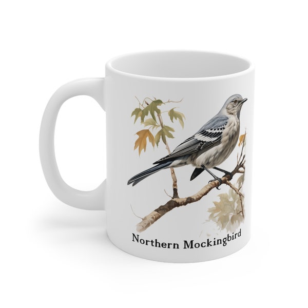Mockingbird, Wild Birds, Birdwatcher, Bird Lover, Wildlife 11oz Ceramic Coffee Mug, Great Gift For Birdwatchers and Bird Enthusiasts