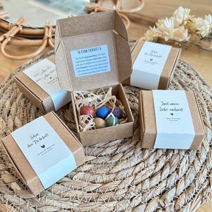 Gastgeschenk Blumenmurmeln I Samenbomben I Lasst Liebe wachsen I Pappschachteln mit personalisierter Banderole I Abschiedsgeschenk