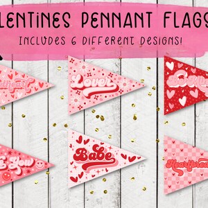 Printable Valentines Pennant Flag, Valentine Basket Tag, Valentines Day Gift, Retro Valentine Decor, Happy Valentines Day, Digital Download