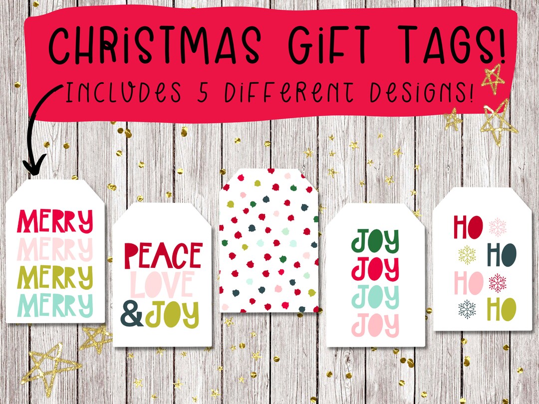 Christmas Gift Tag Printable, Merry and Bright Holiday Labels, Festive ...