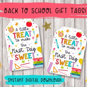 Süße druckbare Geschenkanhänger für den Schulanfang - Sofortiger Download / Aufkleber für den ersten Tag der Schule / Lehrergeschenk / Schulanfang