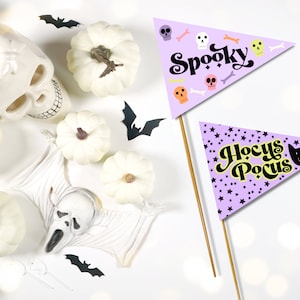 Mini Halloween Pennant Flags, Printable Boo Basket Filler, Spooky Cupcake Topper, Party Photo Prop, Fall Decor