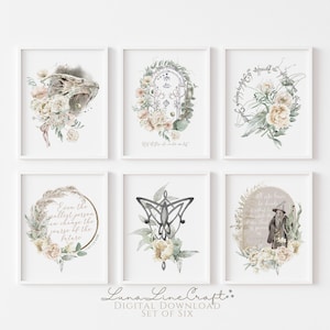 Set of 6 Tolkien Prints | Floral Watercolor Printable Nursery Gallery Wall Art | "Not all those who wander are lost" | Digital Download