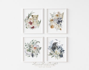 Set of Four Magic Castle House Prints | Floral Watercolor Printable Wall Art | Whimsical Wizard Magic School Print | Digital Download S402