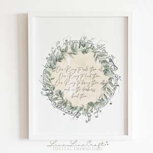 One Ring to Rule Them All Tolkien Quote | Botanical Middle Earth Watercolor Printable Wall Art | Modern Bookish Print | Digital Download