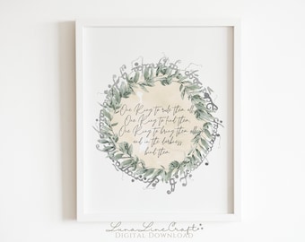 Un anillo para gobernarlos a todos Cita de Tolkien / Arte de pared imprimible en acuarela botánica de la Tierra Media / Impresión librería moderna / Descarga digital