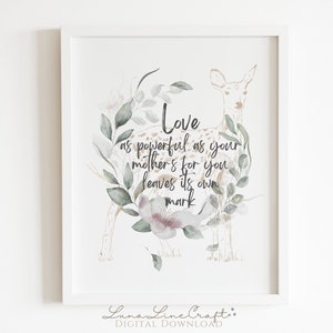 HP Mother&#39;s Love Inspirational Quote | Floral Watercolor Deer Printable Wall Art | Whimsical Wizard Magic School Print | Digital Download
