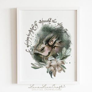Mountain Dragon Print | Floral Woodland Watercolor Printable Wall Art | One Ring Modern Tolkien Nursery Print | Digital Download